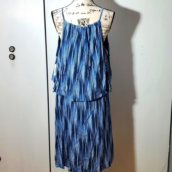 Faded Glory- White & Blue Striped Flowy Midi Dress Slimming! Sz.2X - Picture 4 of 6
